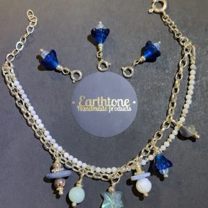 藍白調雙色沙灘風手鏈及耳環套裝